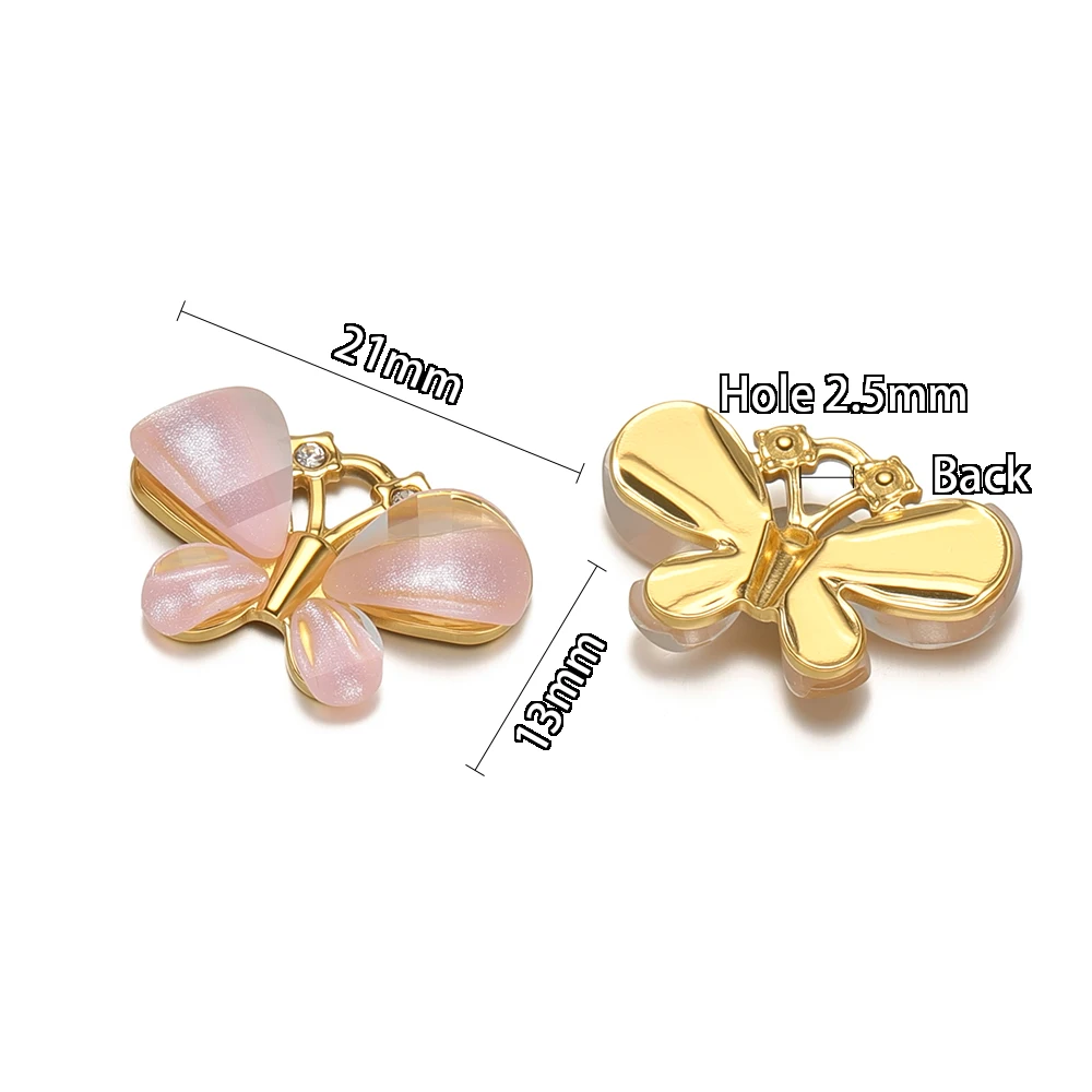3 Stück Edelstahl-Schmetterlingsanhänger mit Zirkon-Muschel-Design für Kinder-Armbänder, Halsketten, DIY-Schmuck und Ohrringe. – Detail 3