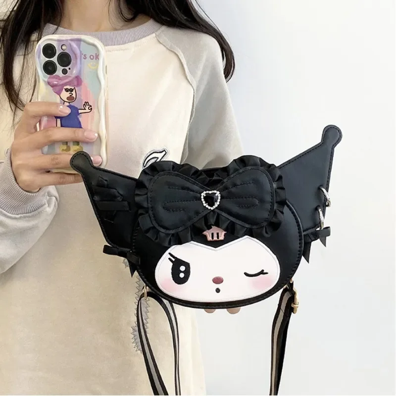 MBTI Cute Kuromi Shoulder Bag for Women Bow Sweet Kawaii Pu Leather Small Crossbody Bag Fashion Casual All-match Female Handbag