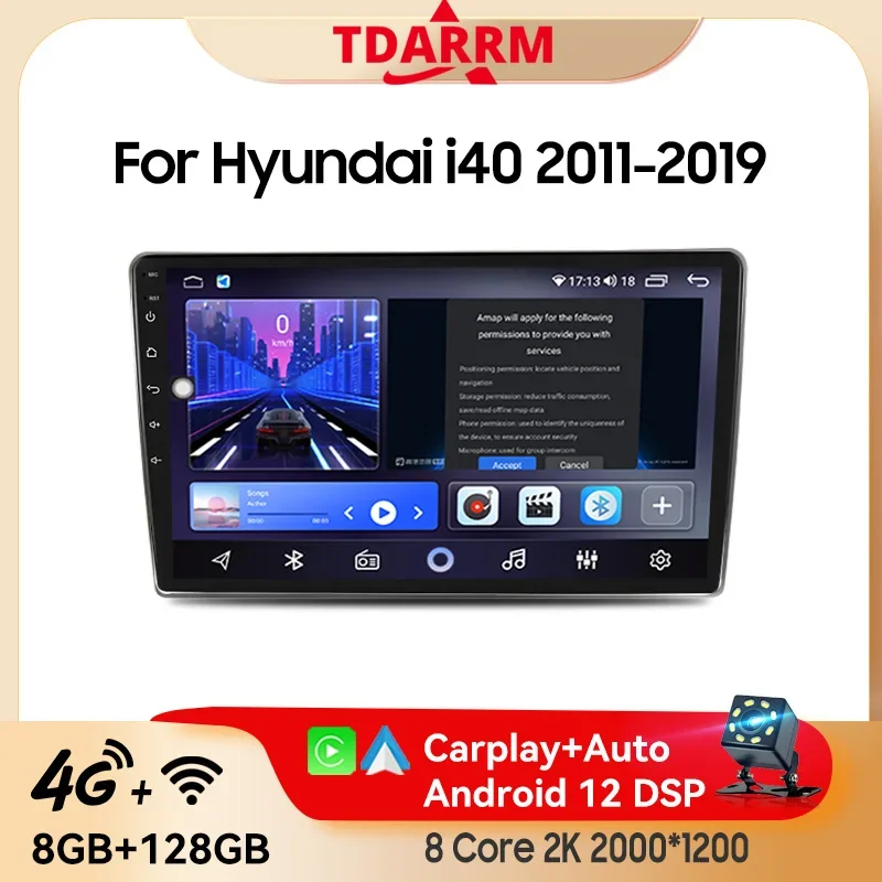 

2 Din Android 13 Car Autoradio For Hyundai I40 2011-2019 4G Wireless Navigation GPS Voice CarPlay Multimedia Stero Video Player