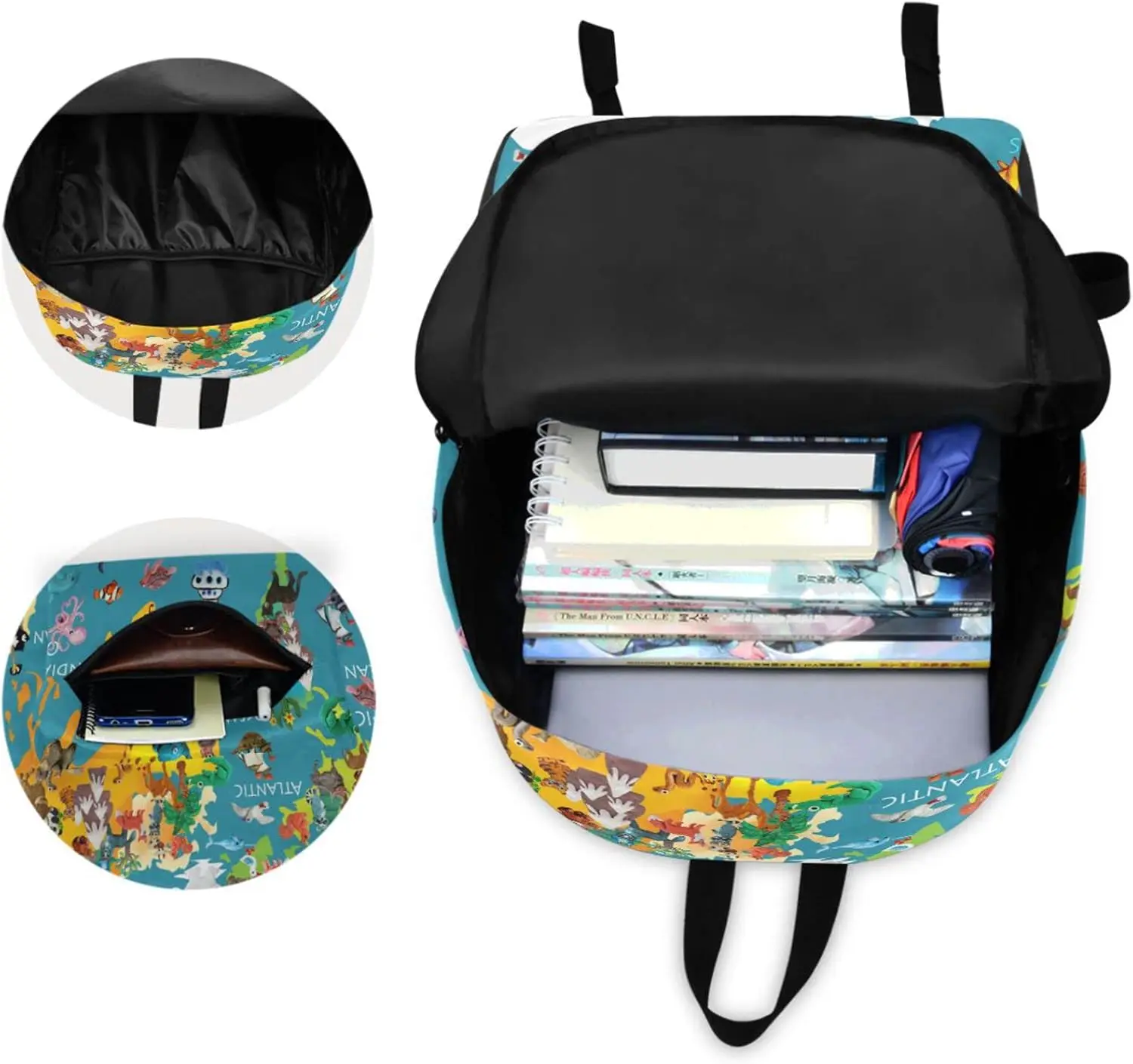 Mochila grande para ordenador portátil con mapa del mundo de animales de dibujos animados, bolsa de viaje duradera para ordenador para hombres y mujeres, mochila escolar para trabajo