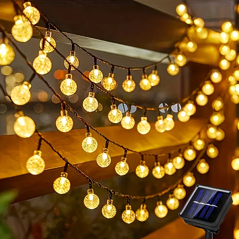 Pop 20/100/200 LED Crystal Globe Solar String Lights Christmas Solar Outdoor Light 8 Modes Halloween Decorations Fairy Garden Li