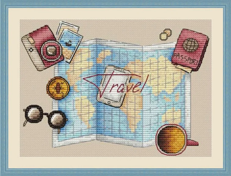 Chinese Cross-Stitch Kits, Embroidery Needlework Sets, Travel Map, 28-23, 16CT, 14CT, 18CT, DIY