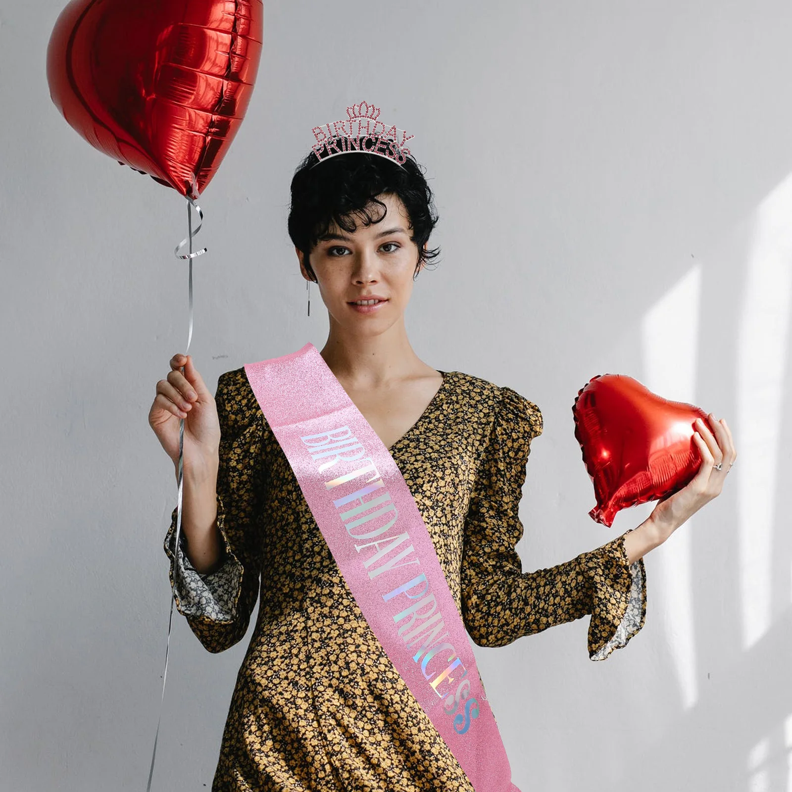 

Повязка на голову с короной принцессы, розовый комплект, головной убор с поясом на день рождения, аксессуары для вечеринок, женские блестящие стразы, милые блестящие