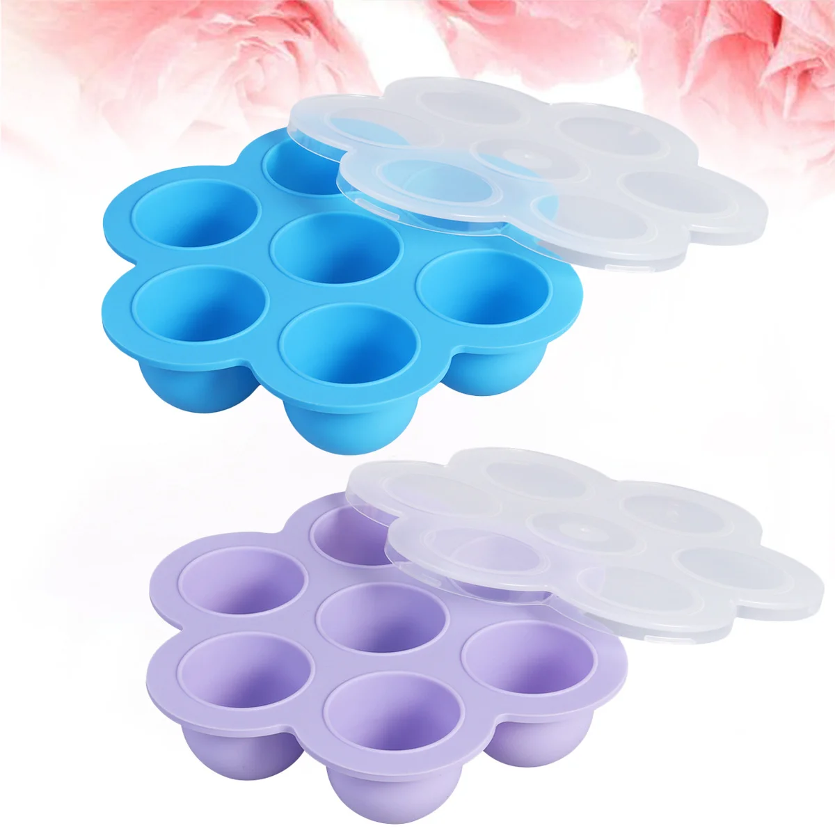 

2Pcs Baby Food Storage Tray Silicone 7 Cavities Containers Clip-on Lid Freezer Oven Microwave Purple