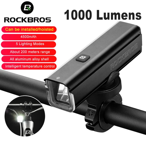 Imagen 2 del producto ROCKBROS 1000/1500LM luz de bicicleta IPX6 impermeable luz de bicicleta tipo C carga LED faro de ciclismo linterna ultraligera de aluminio