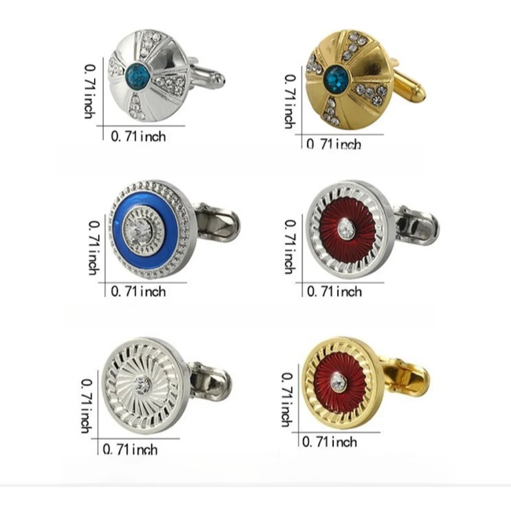 Men's Business Diamond Inlaid Enamel Cufflinks Diamond Studded Round Cufflinks Banquet Wedding Suit Exquisite Accessories