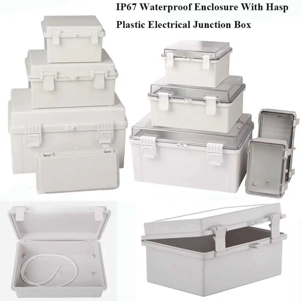 IP67 Electrical Junction Box Waterproof Enclosure With Hasp Outdoor Sealed Switch Power Case White Plastic Distribution Boxes