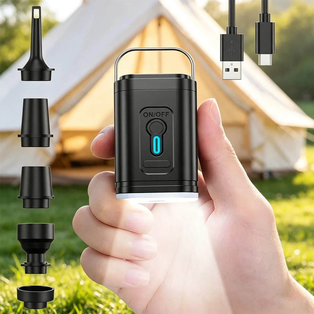 Mini‘’ Portable Air Pump 1200mAh USB Rechargeable Wireless Inflator Deflator for Camping Mattress Pool Float Boat Fast Inflation