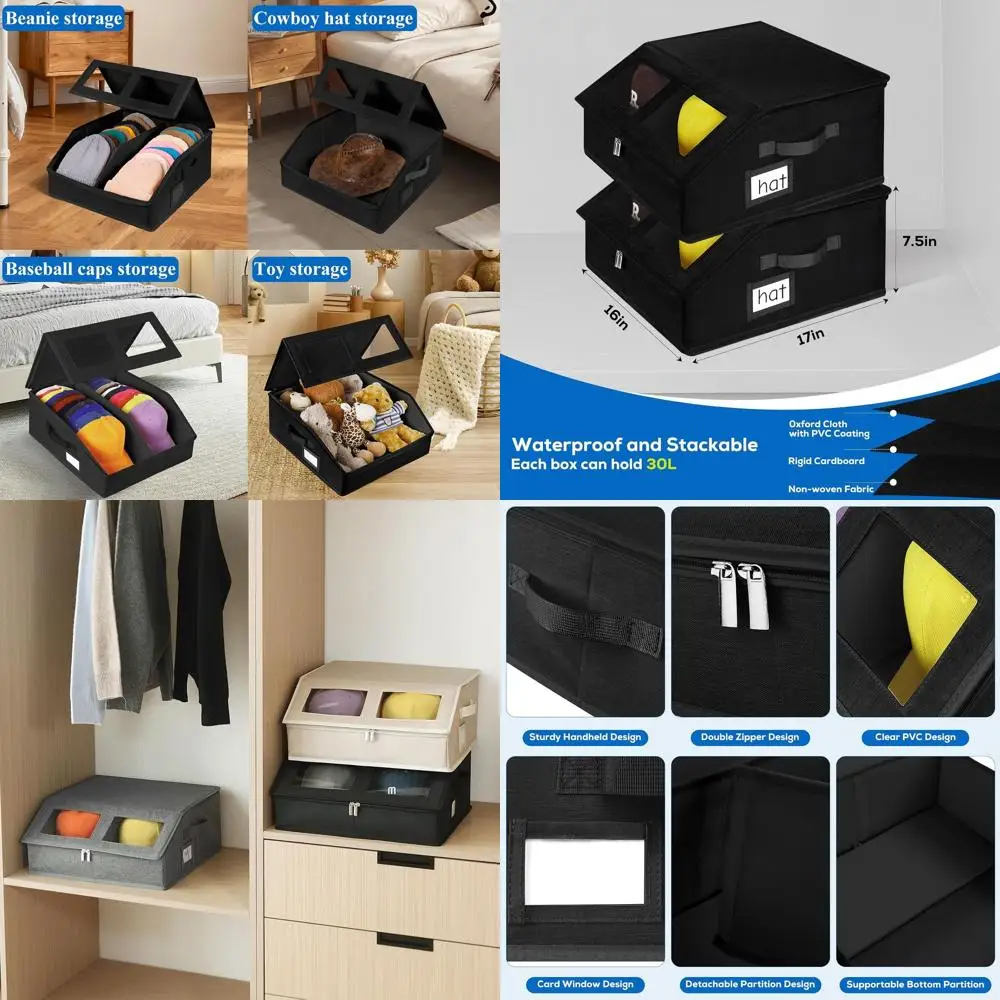 

Складной органайзер для хранения бейсболок, вмещает до 48 шапок, с ручками для дома или путешествий (черный)