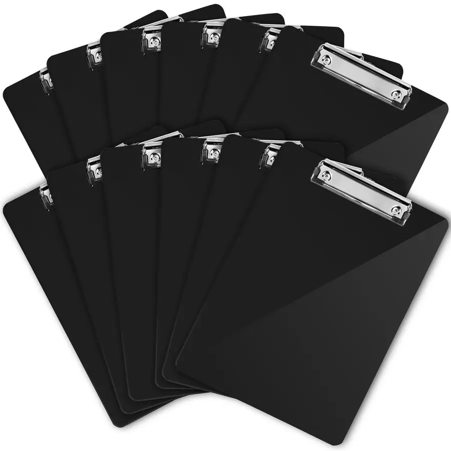 

Plastic Clipboards Set of 12 Multipack 12.5x9 Inch Clipboard Holds 100 Sheets, Low Profile Colored Acrylic Clip Boards in Bulk f
