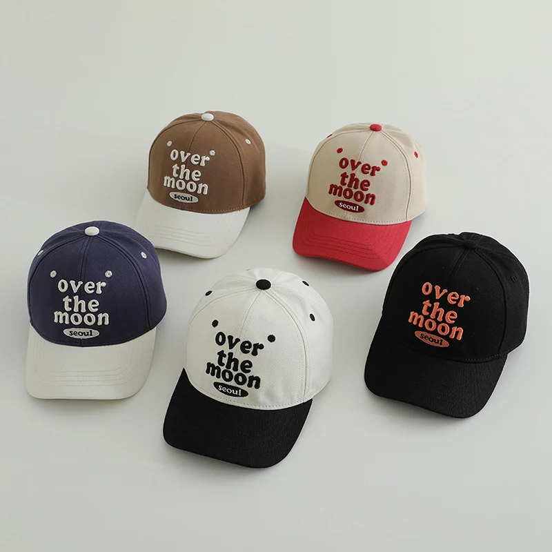 

Boys Girls Outdoor Sun Visors Baby Peaked Cap Embroidery Letter Kids Baseball Hat Solid Cotton Children Duck Tongue Hats 2-6Year