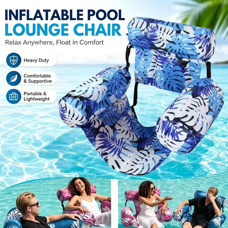 Inflatable Lounge Chair For Swimming Pool Party Beach Leisure Floating Beds Summer Water Floating Recliner with Arm & Backrest
