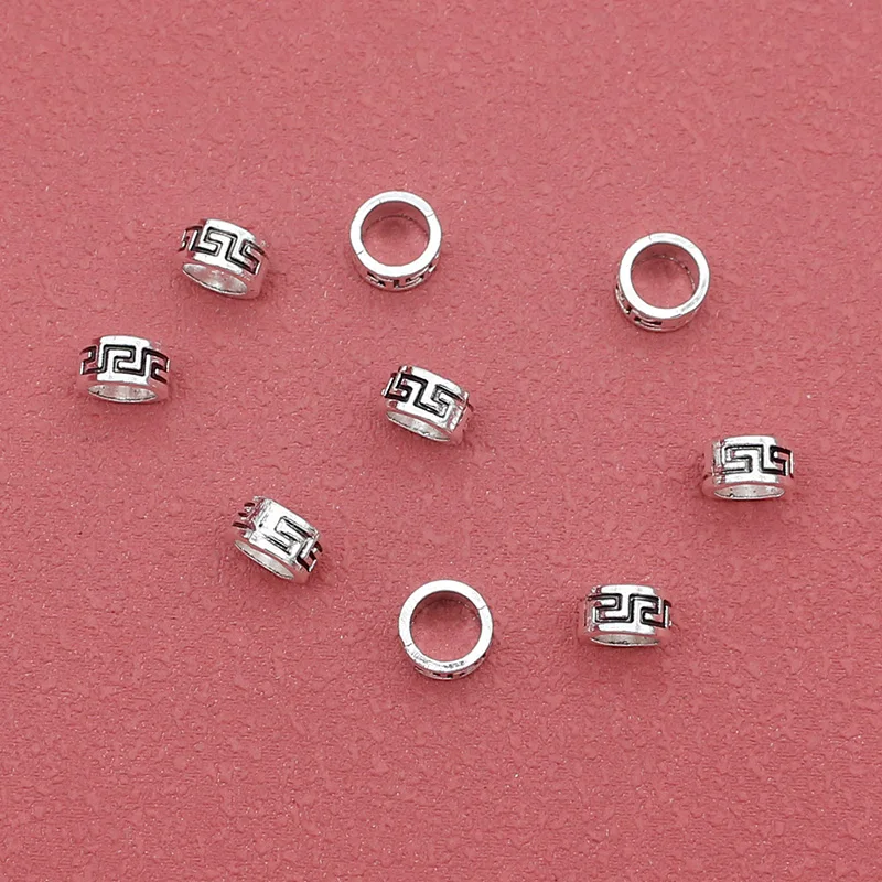 30pcs/Lot Simple Vintage Pattern Big Hole Metal Beads 7mm Woven Deadlocks Beards Bracelets Bead Spacers DIY Jewelry Materials
