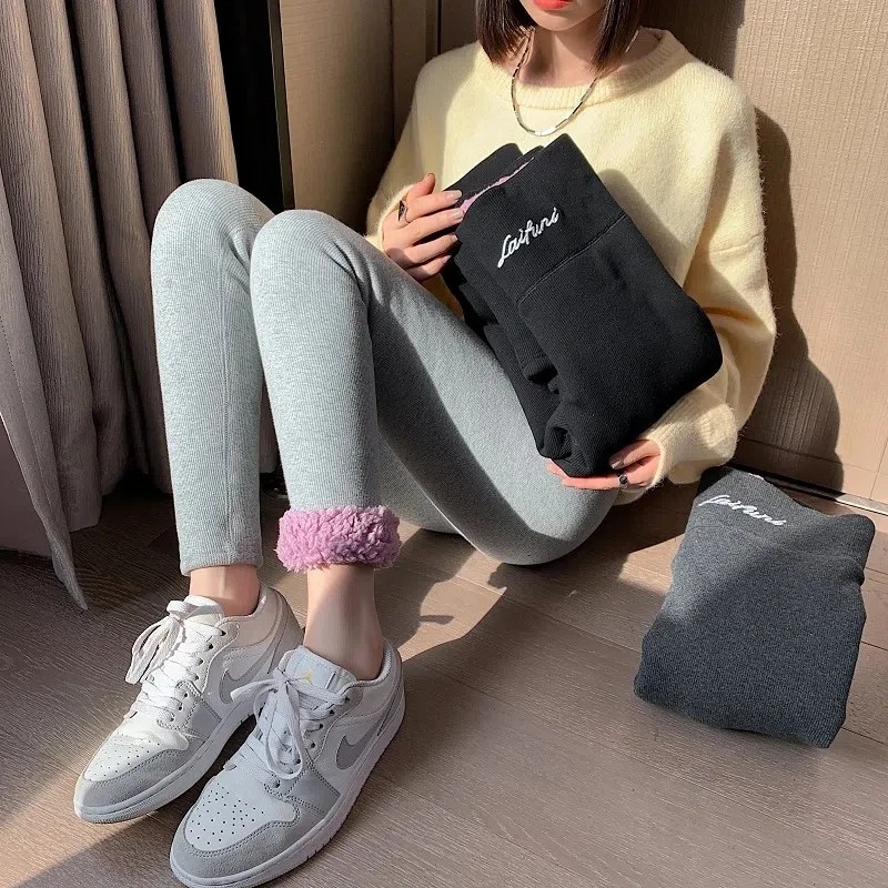 Super Warm Women Lambswool Leggings Casual Fleece Liner Winter Skinny Pants Snow Wear Thicken Capris Cotton Gym Ankle Trousers