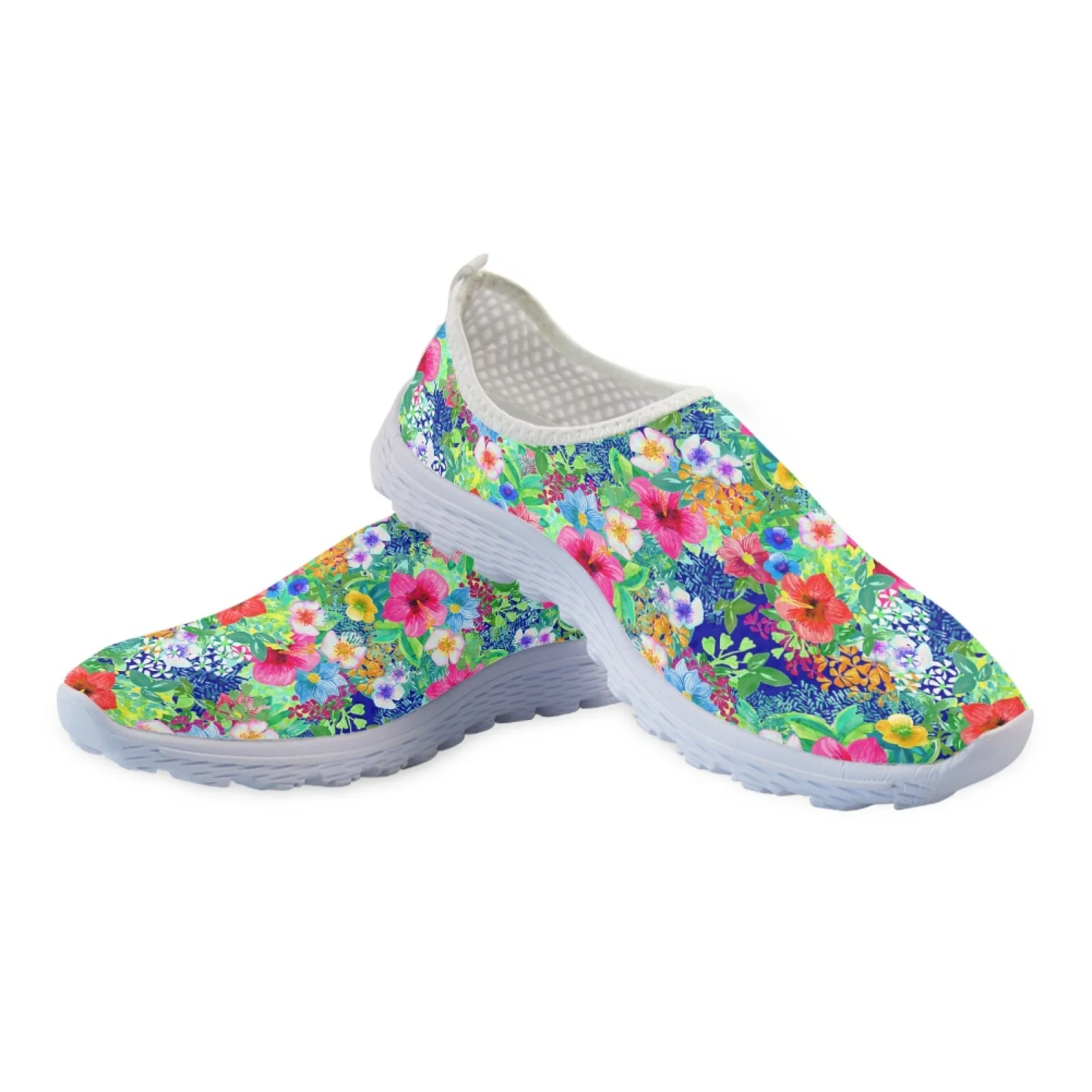 Pretty Tropical Flower Printing Women Flat Shoes Summer Breathable Slip-on Mesh Sneakers Lightweight Loafers Zapatos