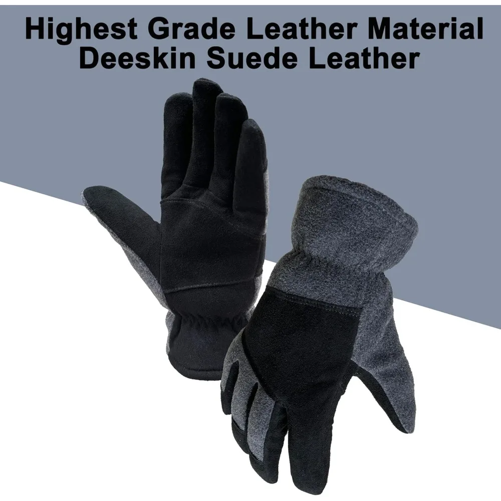 قفازات شتوية دافئة فائقة النعومة مع جلد سويدي منقسم وعزل Thinsulate 3M للطقس البارد للرجال والنساء