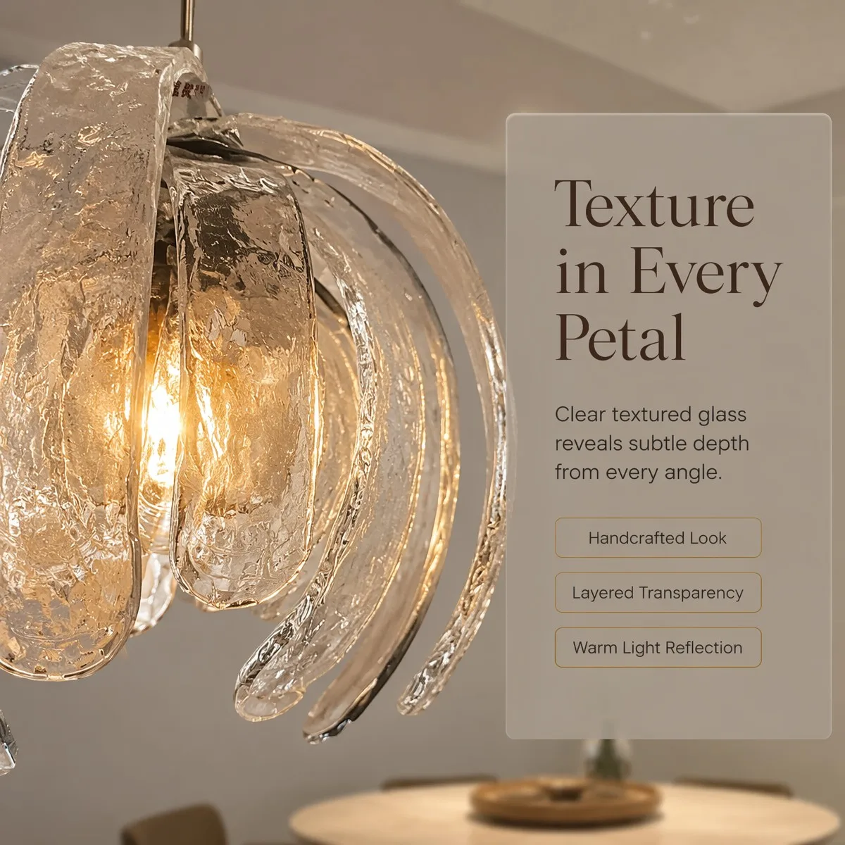 Modern Art Deco Sculptural Glass Petal Cage Chandelier Nordic Creative Ripple Smoked & Clear Glass Pendant Light Single Head E27