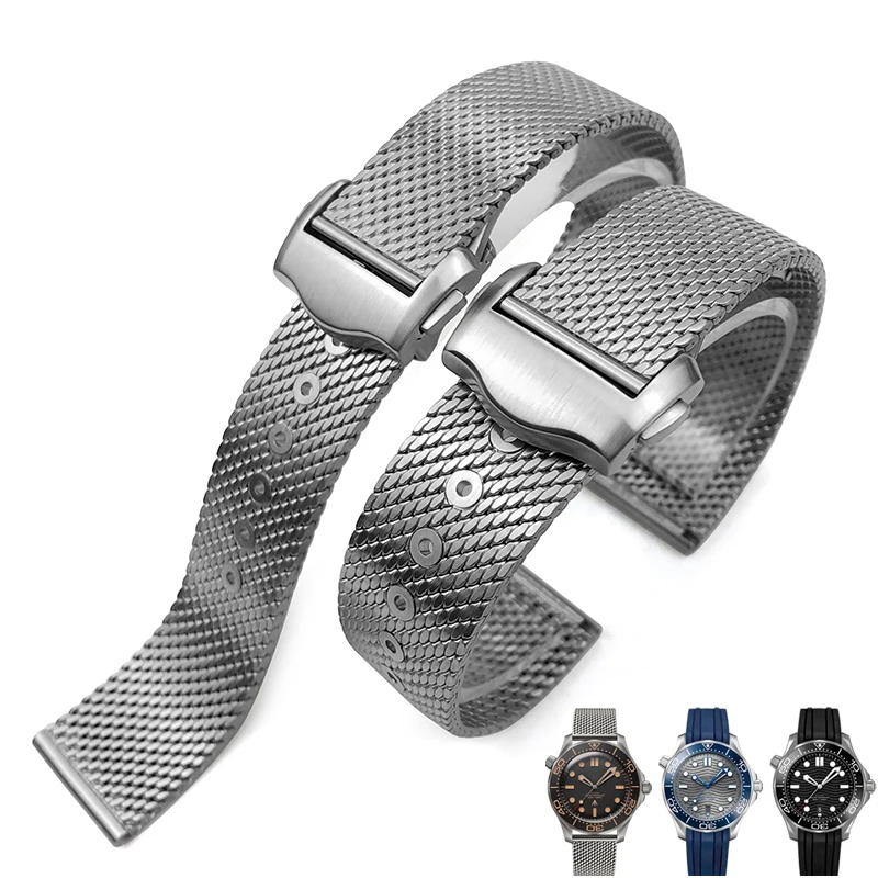 316 stainless steel Watchband 20mm Replacement for Omega  for Omega Seamaster 300 Watch Strap Woven Metal Bracelet