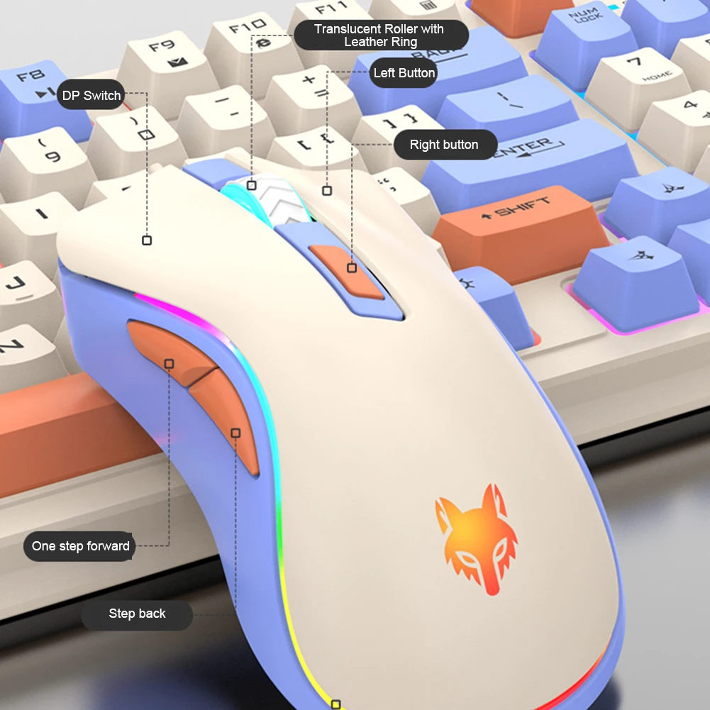 Keyboard mekanis berkabel 94 tombol, dengan Mouse Keyboard bercahaya lampu RGB Keyboard dapat ditukar panas Keypad pribadi untuk Laptop