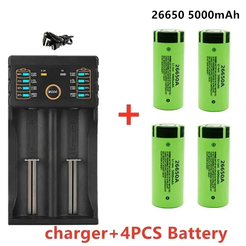 New high-quality 26650 battery 3.7V5000mAh large capacity 50A lithium-ion rechargeable battery,for 26650A LED flashlight+charger