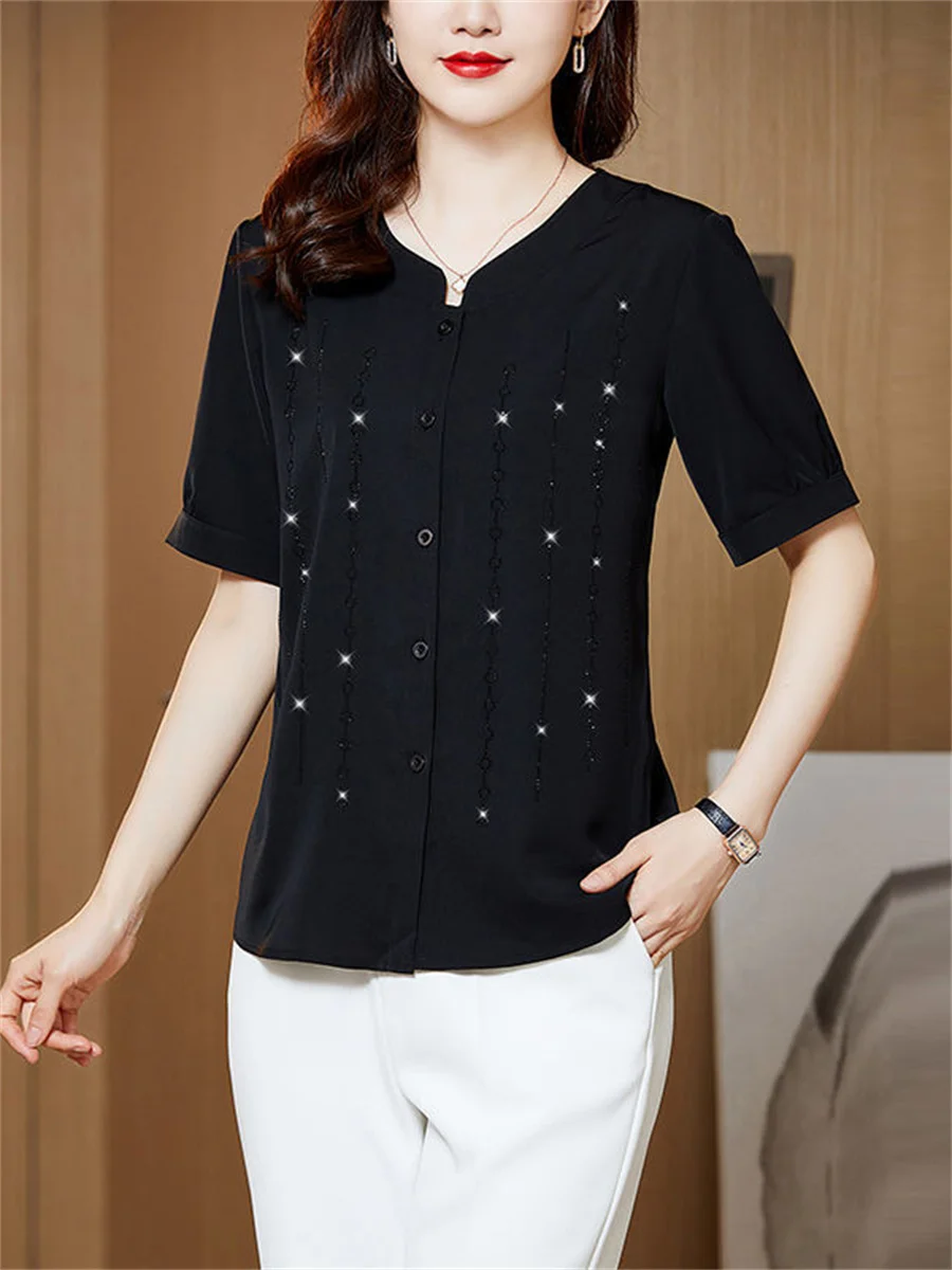 4XL Women Spring Summer Blouses Shirts Lady Fashion Casual Short Sleeve O-Neck Collar Printing Blusas Tops G2068