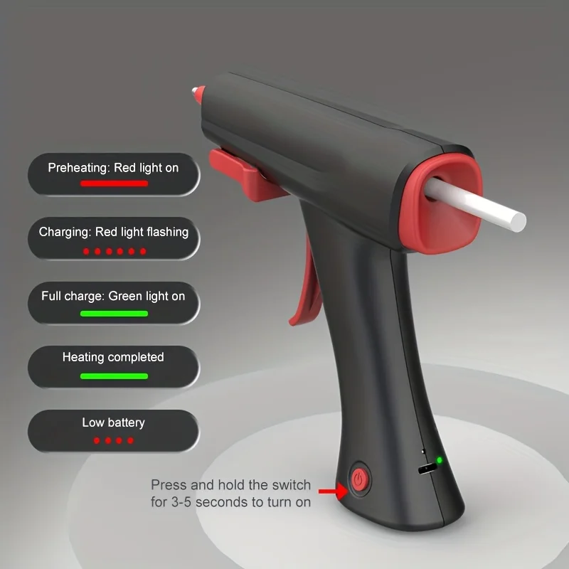 مسدس غراء ساخن لاسلكي، 20 وات، أسود، مع كابل USB-C، بطارية مدمجة 2600 مللي أمبير في الساعة، مناسبة للحرف اليدوية المدرسية والإصلاحات المنزلية