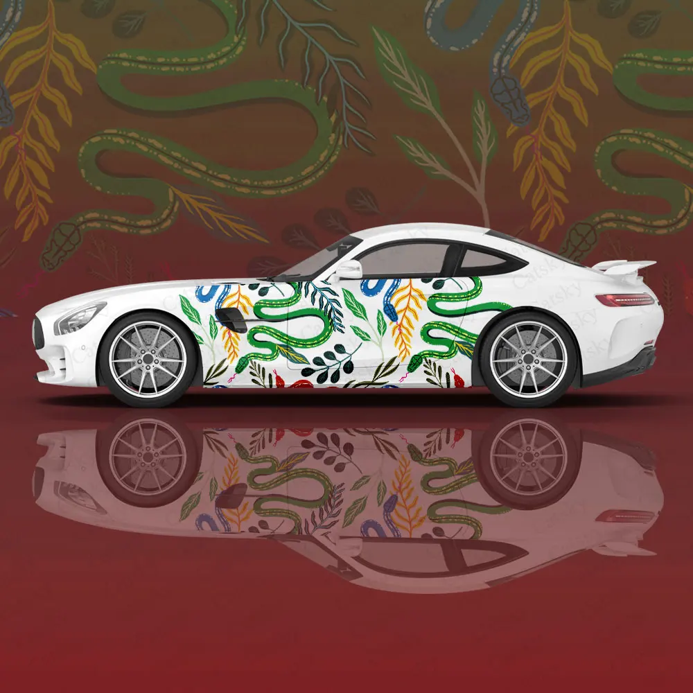 Leaves and Snakes Car Hood Bonnet Vinyl Decals Protect Door Side Skirt Sticker Vinyl Wrap Body Decoration Stripes Racing Sticker