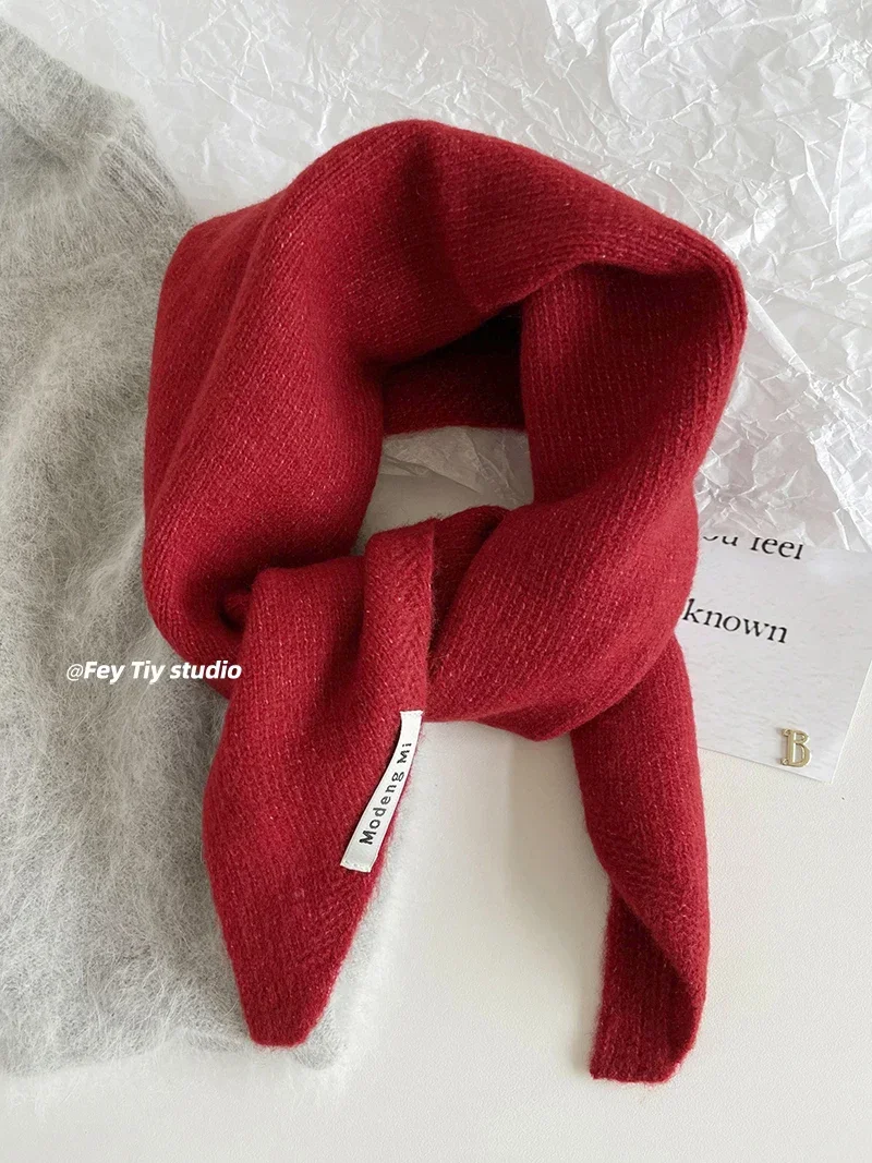 British Korean Style Niche Wool Knitted Triangular Scarf Women Headscarf Knitted Scarf Multi-functional Warm Knitted Scarf