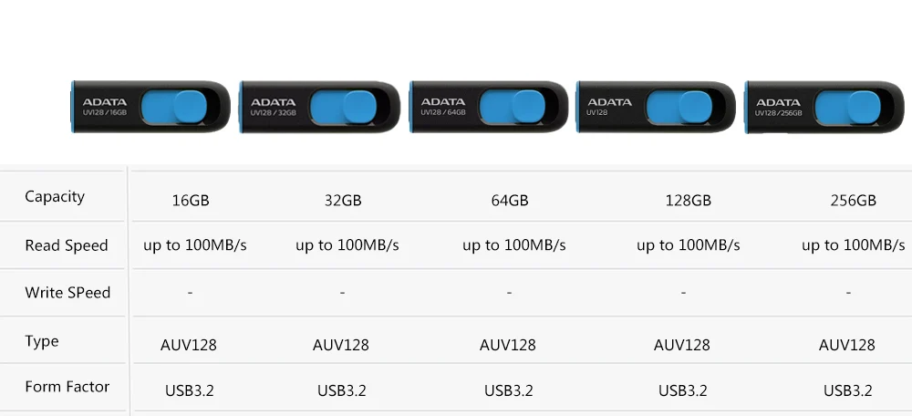 ADATA AUV128 محرك فلاش USB 3.2 3.0 نقل البيانات المفاتيح محرك فلاش ذاكرة بندريف 32 جيجابايت 64 جيجابايت 128 جيجابايت 256 جيجابايت كمبيوتر محمول
