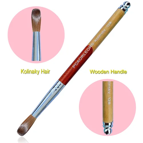 Imagen 2 del producto UsiDaer-cepillo de uñas acrílico Kolinsky, mango de madera y cristal de pelo Natural, herramienta de tallado con extremo de Metal para dibujo artístico de uñas