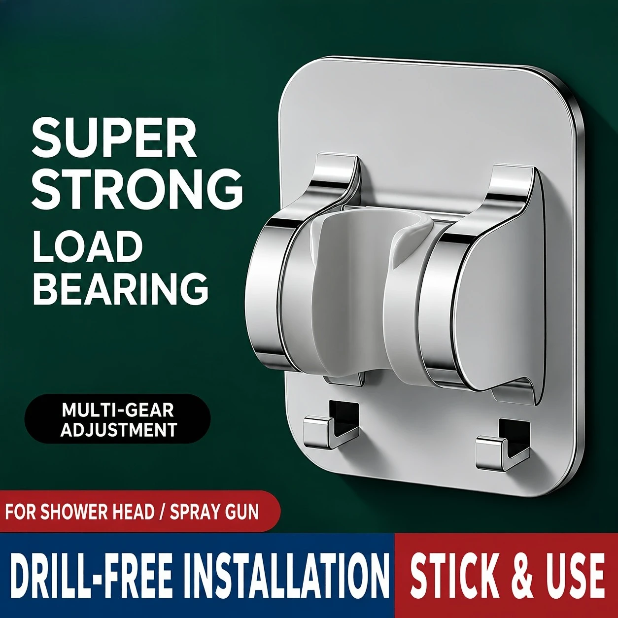 Adjustable Suction Cup Shower Caddy, Bathroom Wall-Mounted Handheld Showerhead Holder, No Drilling Required