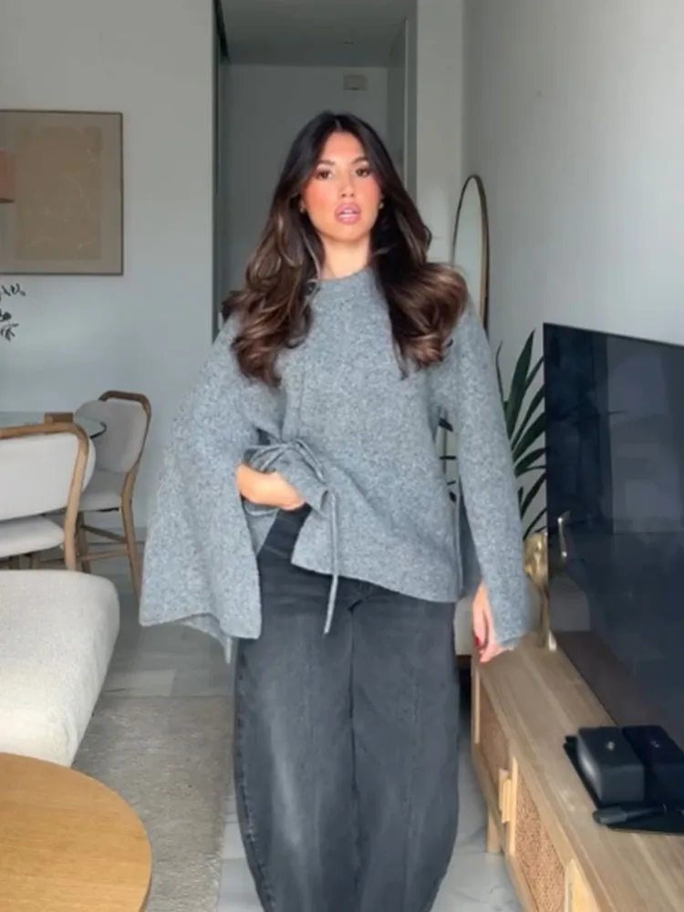 HH Frauen Herbst Neue Mode Stricken Mäntel Solide Oansatz Langen Ärmeln Taste Spitze-Up Dekoration Weibliche Casual Strickjacken