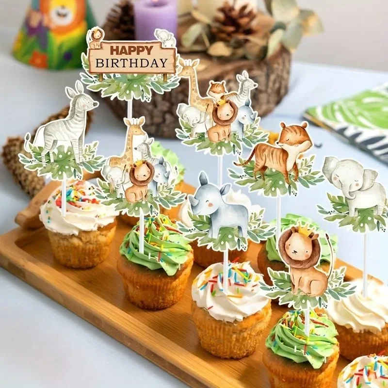 

16Pcs Safari Baby Shower Cupcake Toppers Jungle Animals Oh Baby Decoration for Boys Kids Baby Shower Nursery Wild Party Supplies