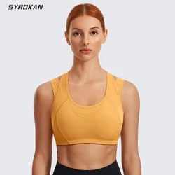 SYROKAN Women Workout Sports Bra High Impact Support Bounce Control Wirefree Mesh Racerback Top Fitness Running Athletic Appare