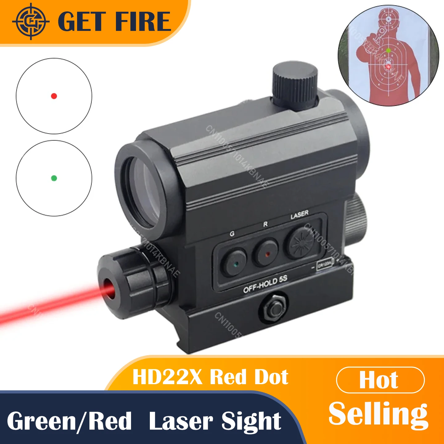 

HD22X Green/Red Dot Sight Laser Sight Combo Reflex Rifle Optic Scope 20MM Picatinny Mount Hunting Tactical Gear IPX4 Waterproof