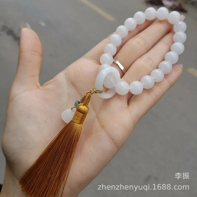Hetian Handheld Jue Suet Flexible Ring White Jade Bracelet Tassel Seedpod Pendant Men And Women