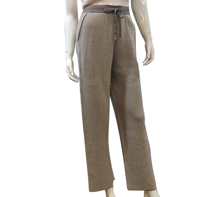 

2021 Thickened Warm Women's Knitted Wide-leg Fashion Striped Cashmere Pants