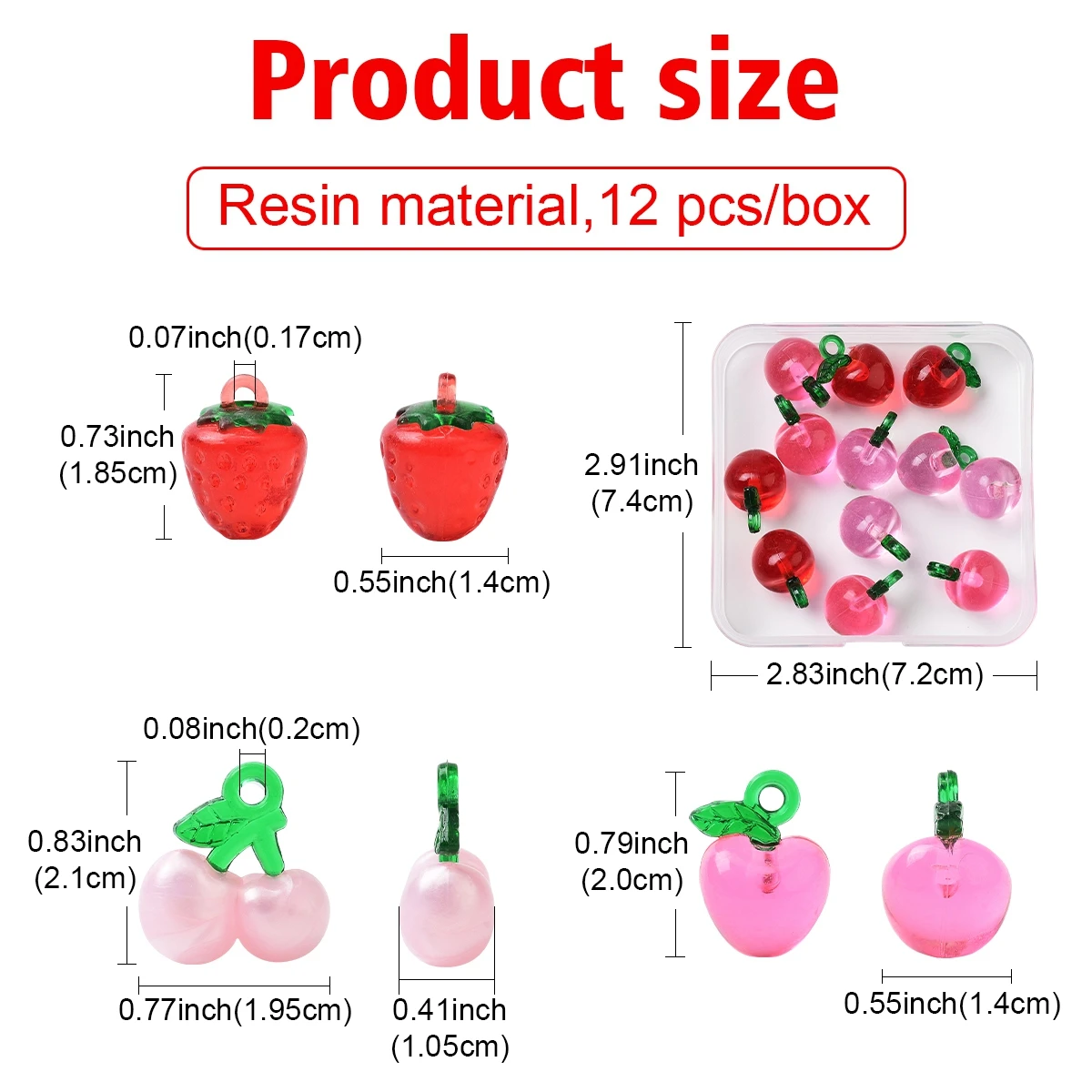 12 Pcs/16 Pcs Transparent Resin & Acrylic 3D Fruit Pendants Apple/Strawberry/Cherry Charms for Women DIY Jewelry Making