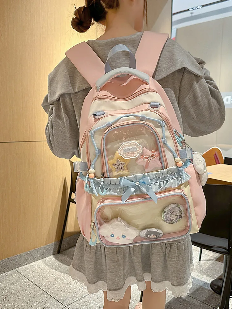 2025 New Transparent Backpack College Style Versatile Ins Large Capacity Sweet Cute Student Daily Commute School Bag