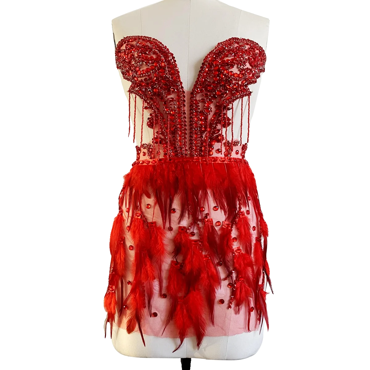 14 Colors Sweetheart Tassel Beaded Oval Tulle Apparel Decorate Accessories Handwork Rhinestone Sexy Feather Skirt Dress Fabric