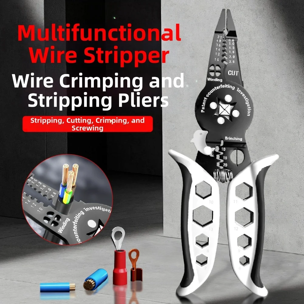 أداة تعرية الأسلاك الكهربائية الاحترافية متعددة الوظائف مع آلية السقاطة وقبضة مريحة ومفتاح ربط سداسي مدمج لسهولة الاستخدام #5