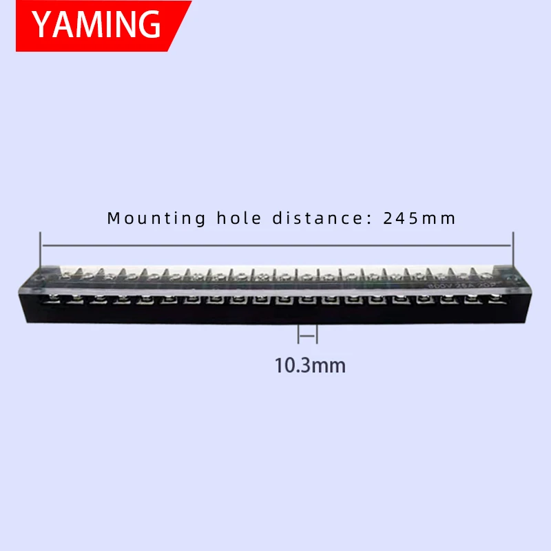 TB-2520 Dual Row Barrier Screw Terminal Block Wire Connector 600V 25A 20P Position Electrical Brass/Iron