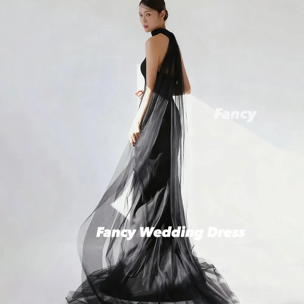 Abiti da sera fantasia a sirena nera Servizio fotografico di matrimonio coreano Abiti da ballo in tulle morbido Corsetto sul retro Festa serale lunga personalizzata
