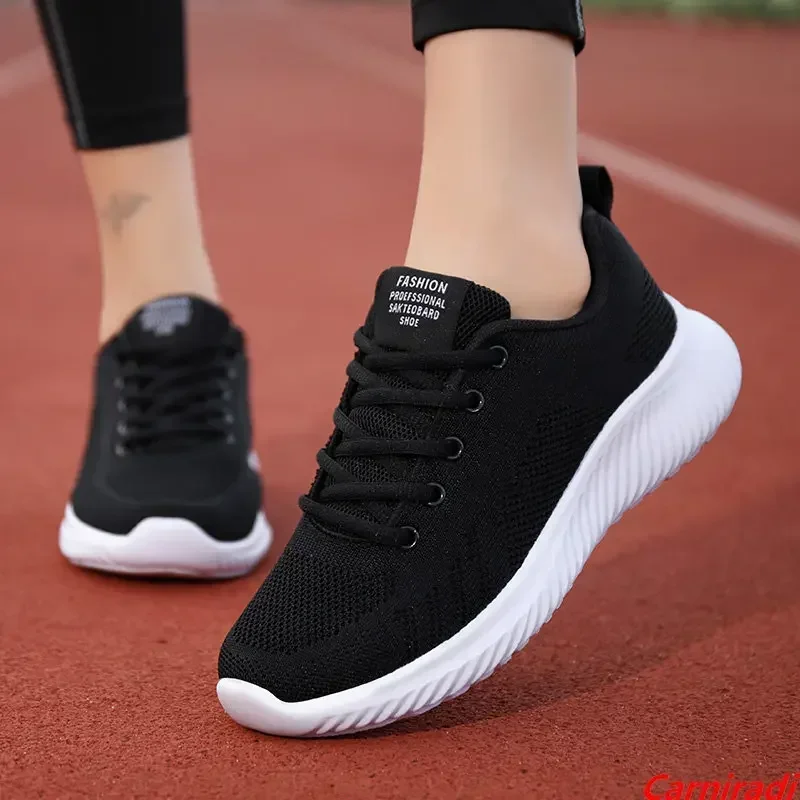 Four Seasons Flying Weave Large Size 42 Vulcanize Running Shoes Women Breathable Soft Sports Sneakers Ladies Casual Flats Shoes