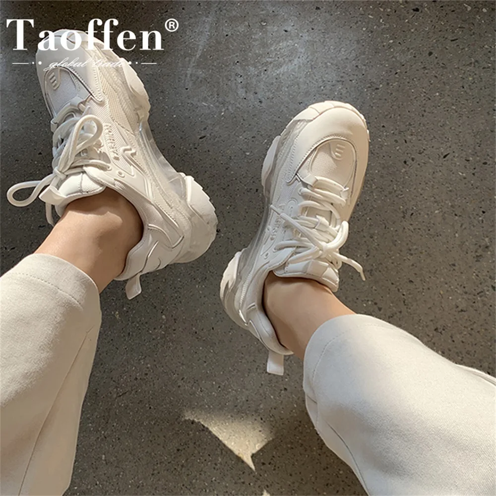 

Taoffen Women Casual Sneakers Genuine Leather Thick Sole Leisure Ladies Flats Sneaker Tennis White Sports Shoes Fashion Designer