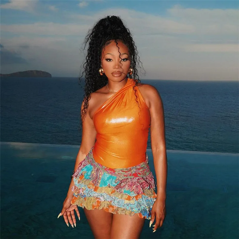 Fashion Printed Tierred Pleated Mini Skirts Y2K Streetwear 2024 Summer Vintage Vacation Beach Clubwear Bottoms