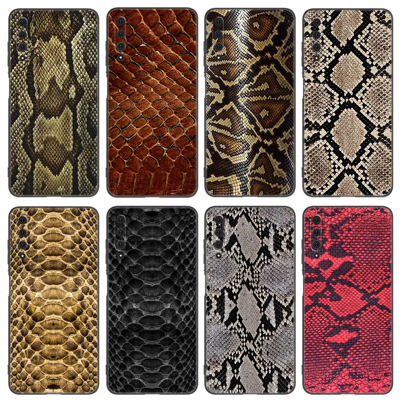 Sexy Python Snake Skin Phone Case For Huawei Y6 Y7 Y9 Prime Y5 2018 2019 2020 Y5P Y6P Y7P Y8P Y6S Y8S Y9S Y7A Y9A Black Cover