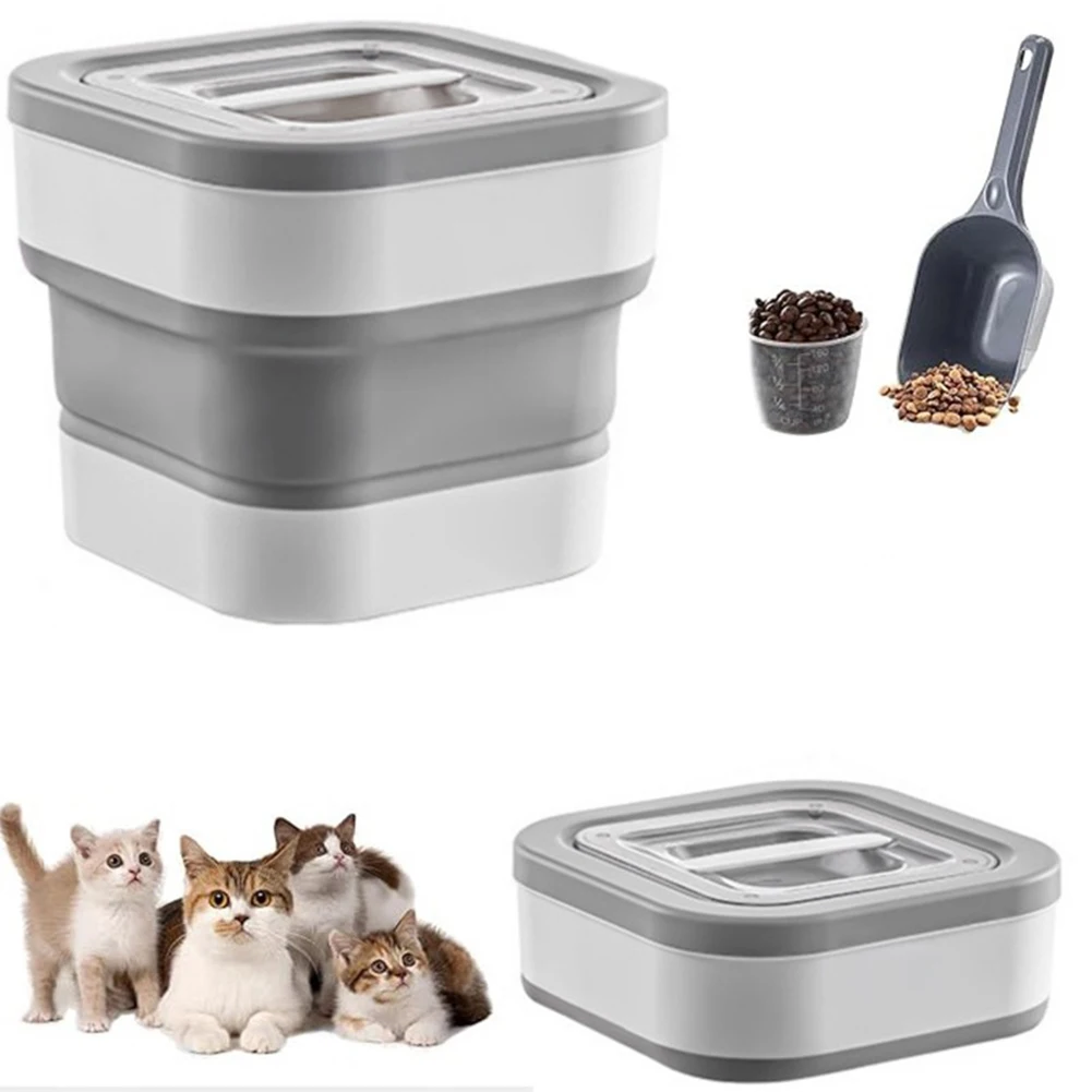 

Collapsible 10-13 Lbs Dog Food Container With Scoop Measuring Cup, Pet Cat Food Storage Container Foldable Food Barrel Bucket