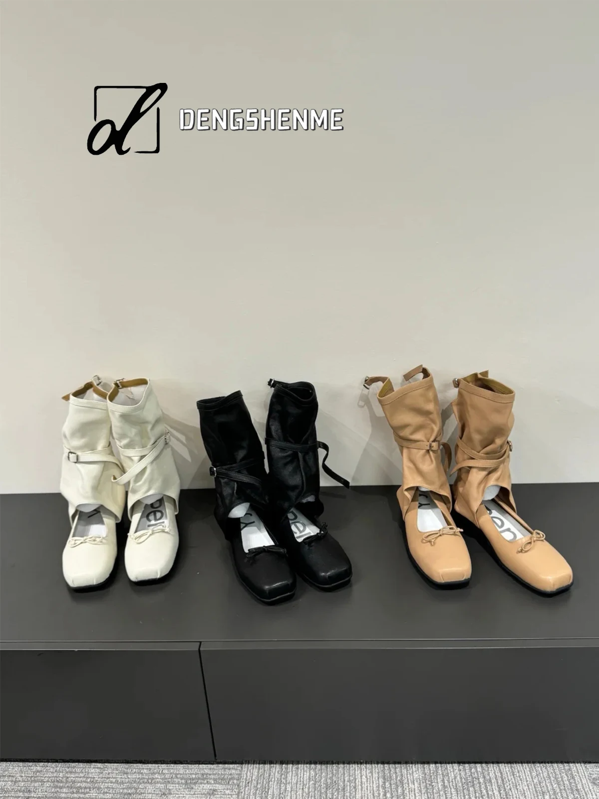 retro-round-toe-knot-mid-calf-ballet-boots-women's-soft-bottom-fashion-boots-korean-style-summer-season-mid-heel-ultra-fine-f