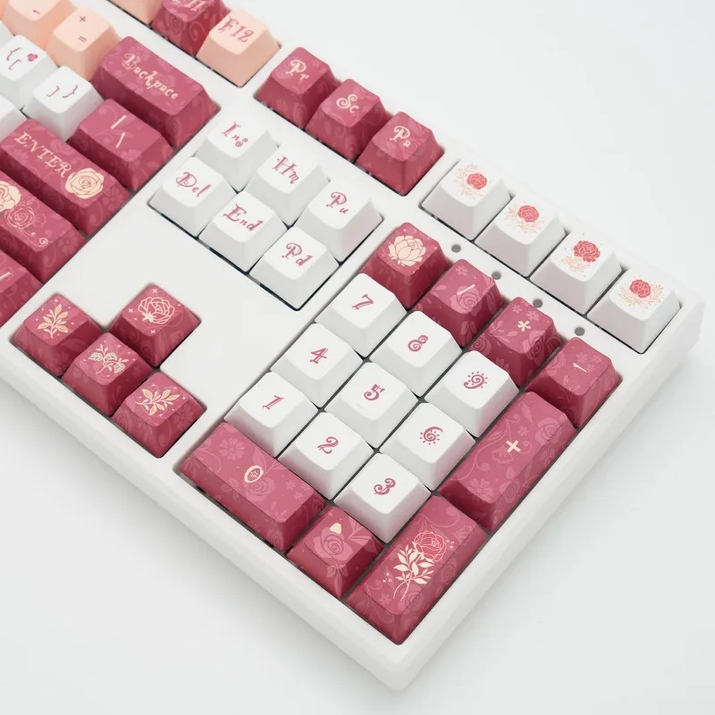 Imagem -05 - Keycaps para Teclado Mecânico Keycaps Keycap Cereja Perfil Mifuny Preto Tema Rosa Cinco Lados Sublimação Dye Pbt Acessórios 136 Chaves